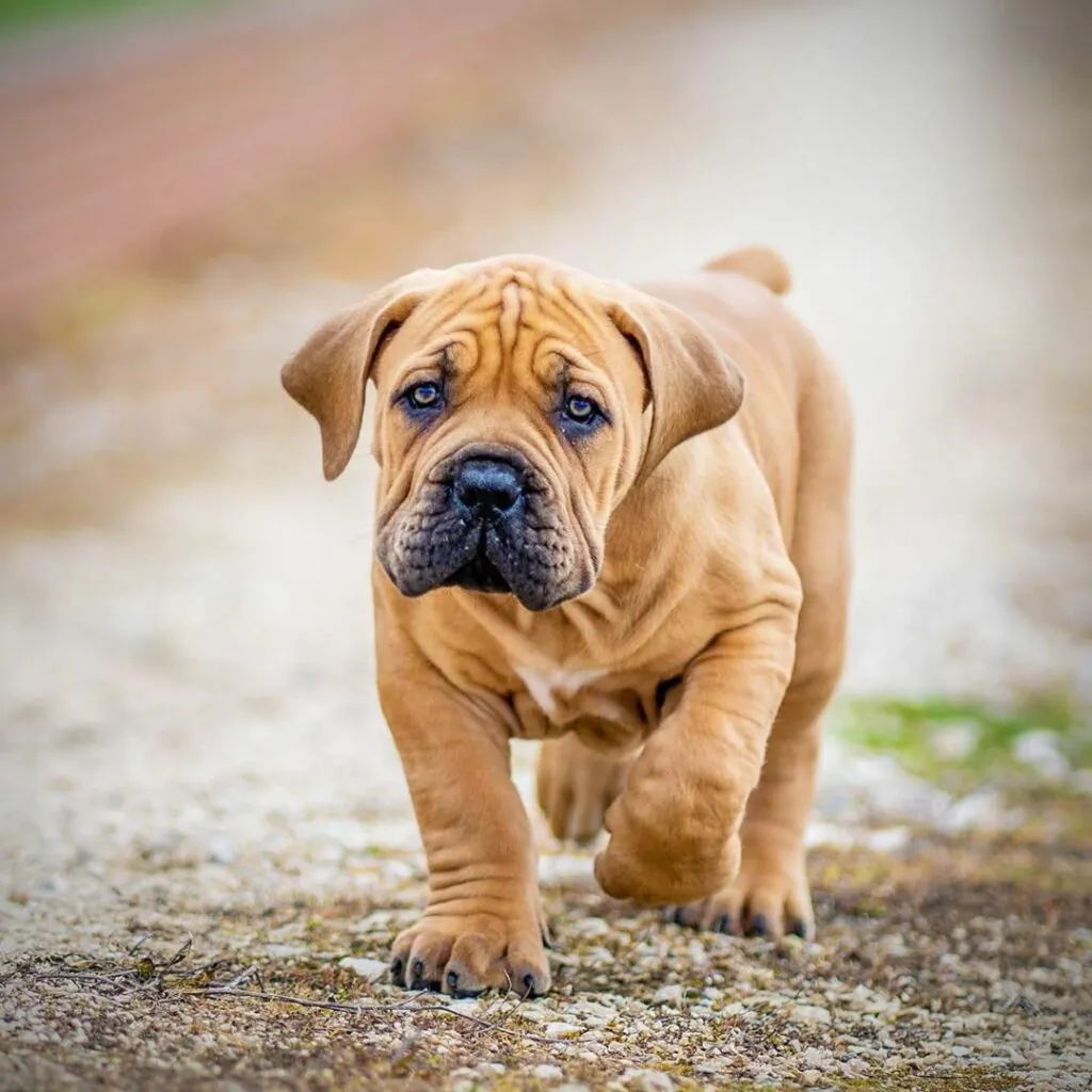 Cane Corso puppies exploring a backyard for the first time